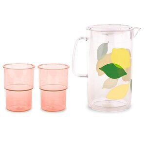 Kate Spade New York Lemon Pitcher & Set of 2 Cups NWT